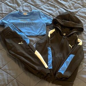 Puma Kids Black & Blue Hoodie, Tee and Joggers Matching Set